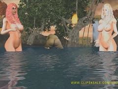 Animierte Busengirls zeigen sich im Wasser